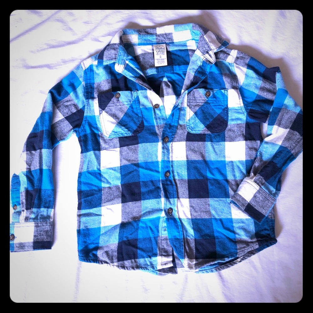 Boys blue plaid flannel button up